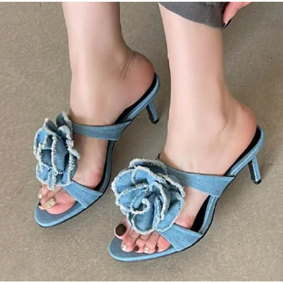 ZARA Heels with Flower Detail NWT